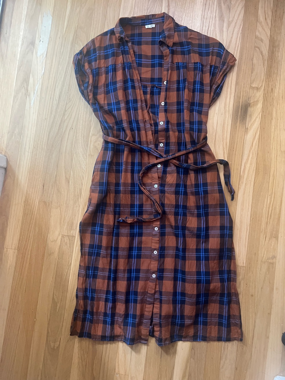 Plaid Button-Front Midi Dress in Rust and Navy